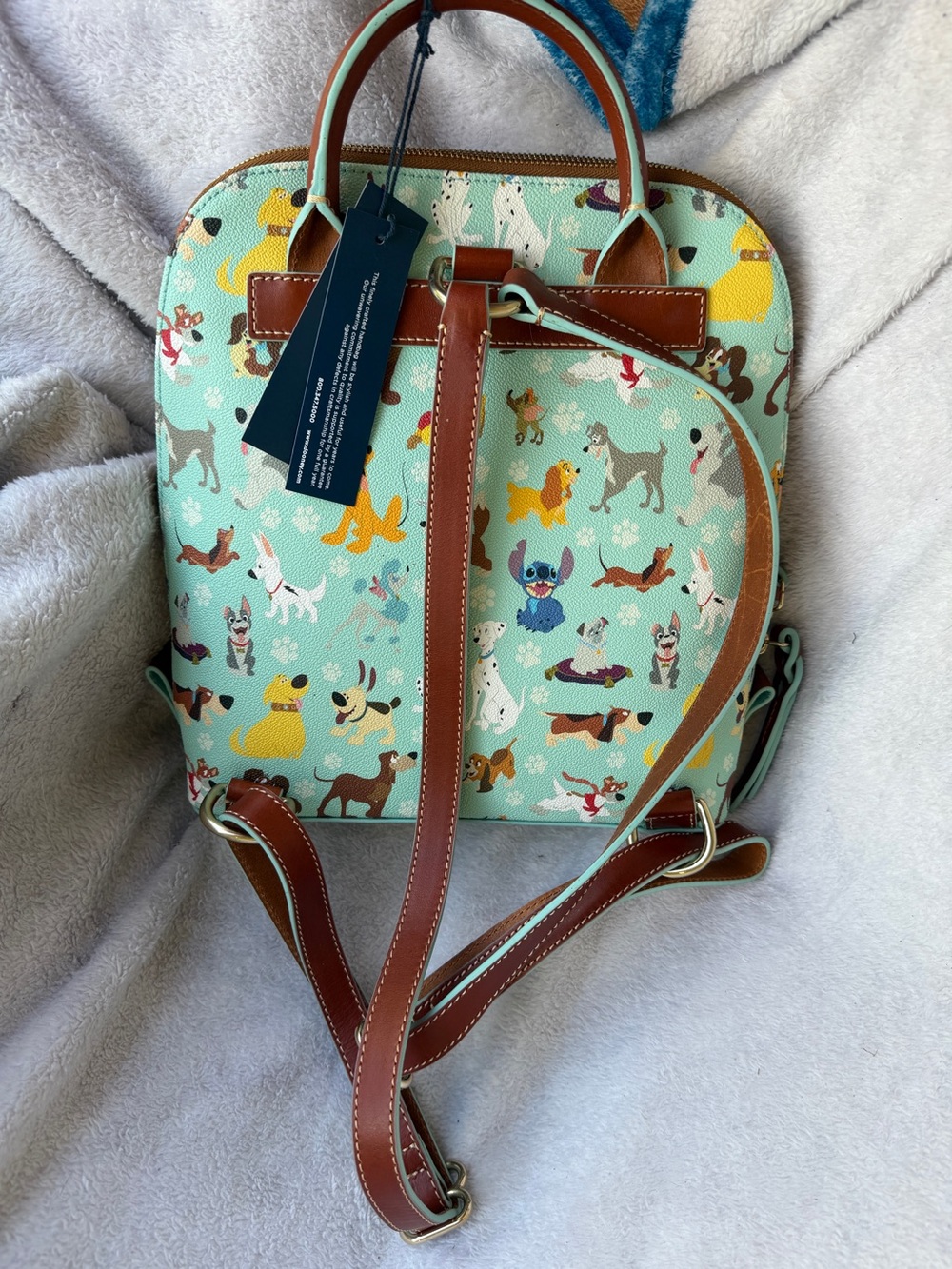 Dooney & Bourke Mint Disney Dogs Print Backpack with Brown Trim - Picture 5 of 5